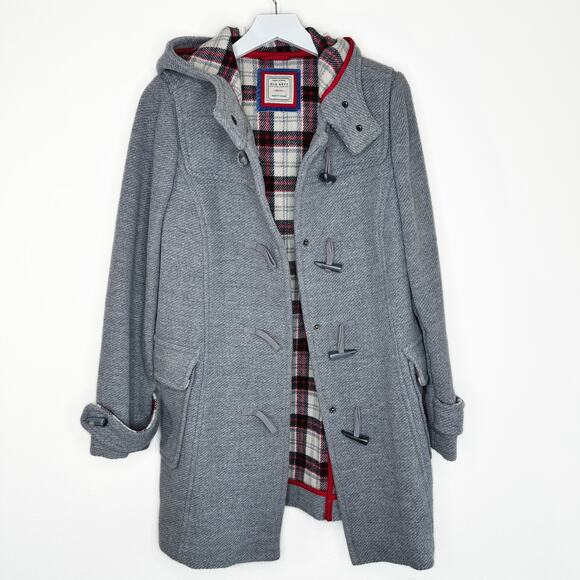 Old Navy Wool Blend Toggle Button Grey Long Hooded Winter Jacket Coat Medium - Picture 2 of 13